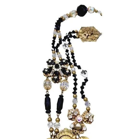 Vintage Spectacular One of a Kind Reworked Crystal Glass Brass Dangle Necklace